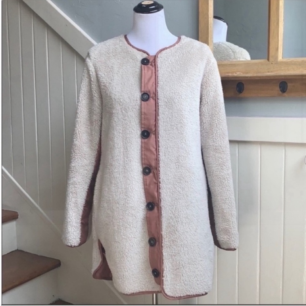 Scotch & Soda Boudoir Sherpa Teddy Coat In Oatmeal Satin Lined